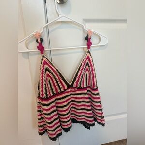 hand crocheted top🩷🤎